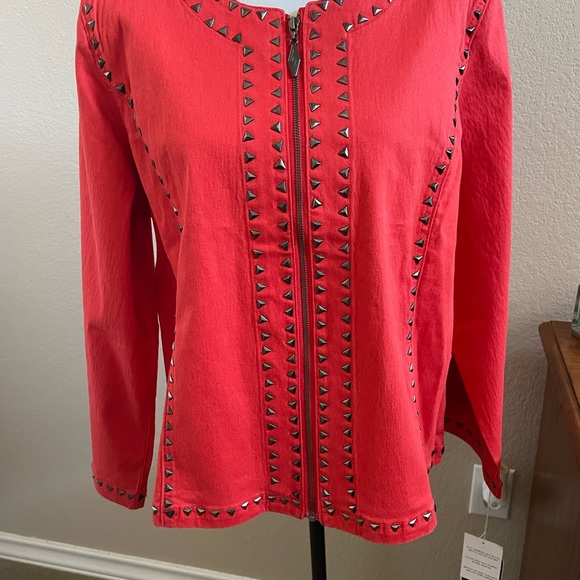 Diane Gilman Beautiful Orange Denim Jacket Stud Design Size 1X NWT - Picture 10 of 13